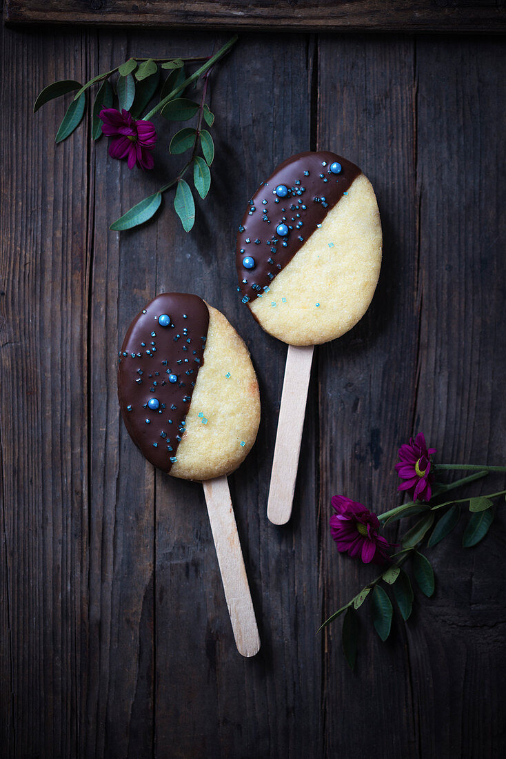 Vegan biscuits on sticks for Easter