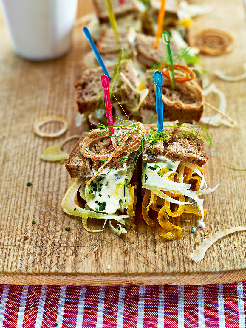 Saffron and fennel sandwiches with chive yoghurt