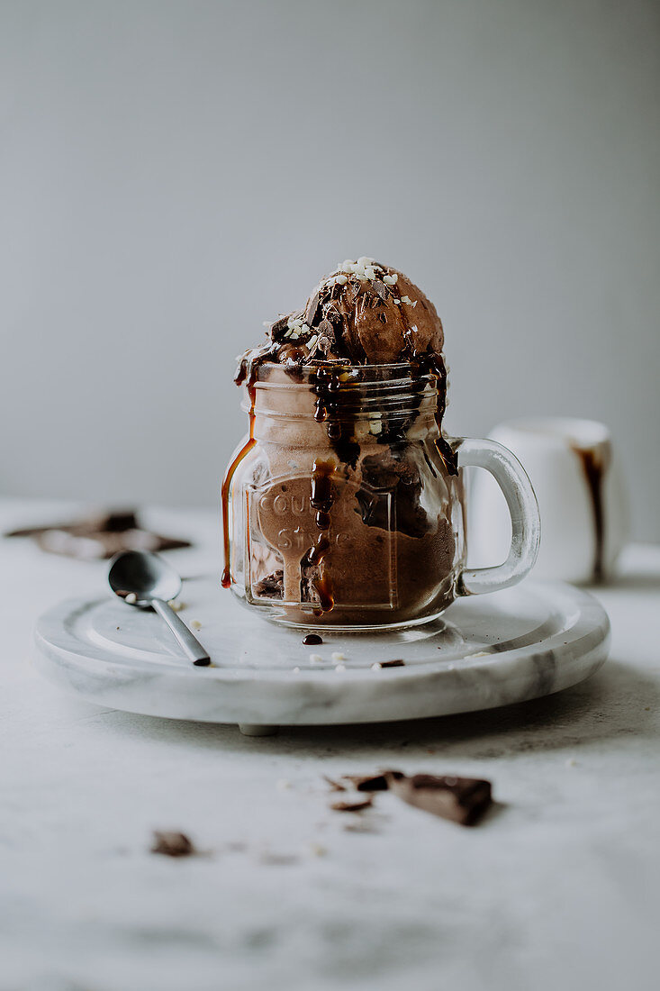 Chocolate ice cream in a glass