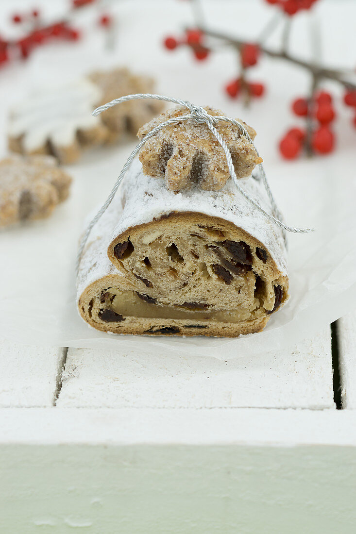 A mini stollen cake and cinnamon biscuits