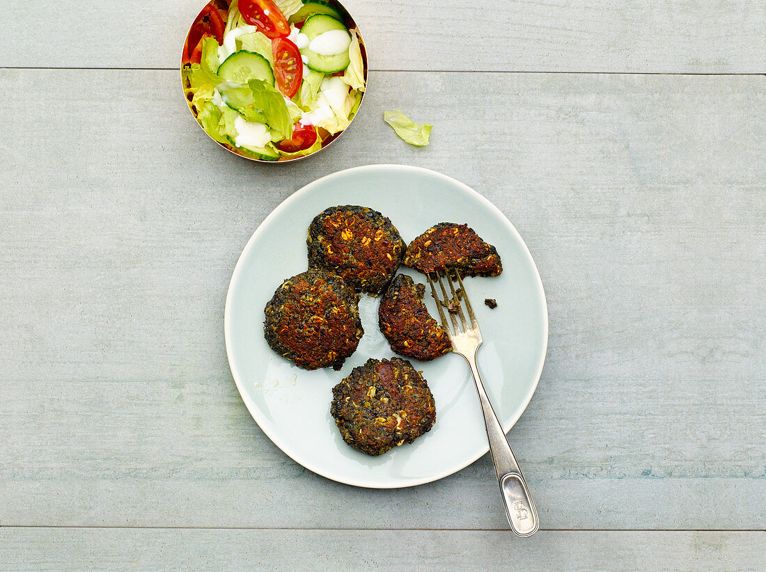 Lentil fritters served with a summer salad