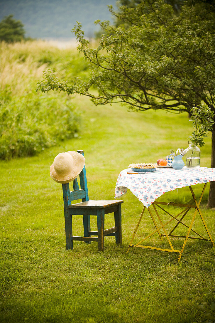 A laid table in a garden