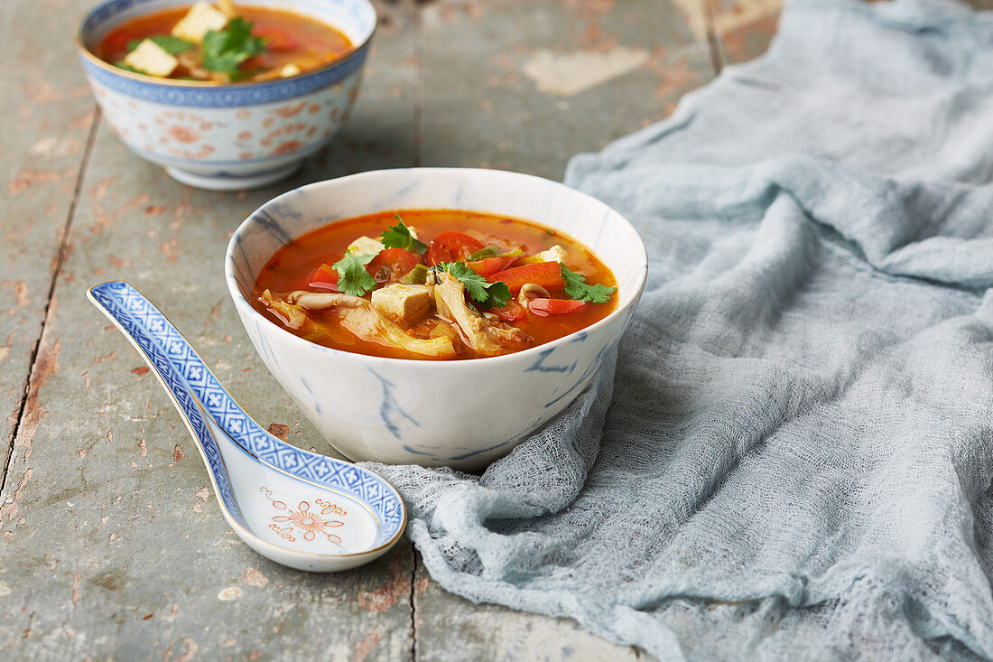 Spicy Thai soup with tofu