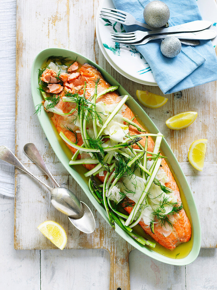 Ocean trout with asparagus, fennel and dill