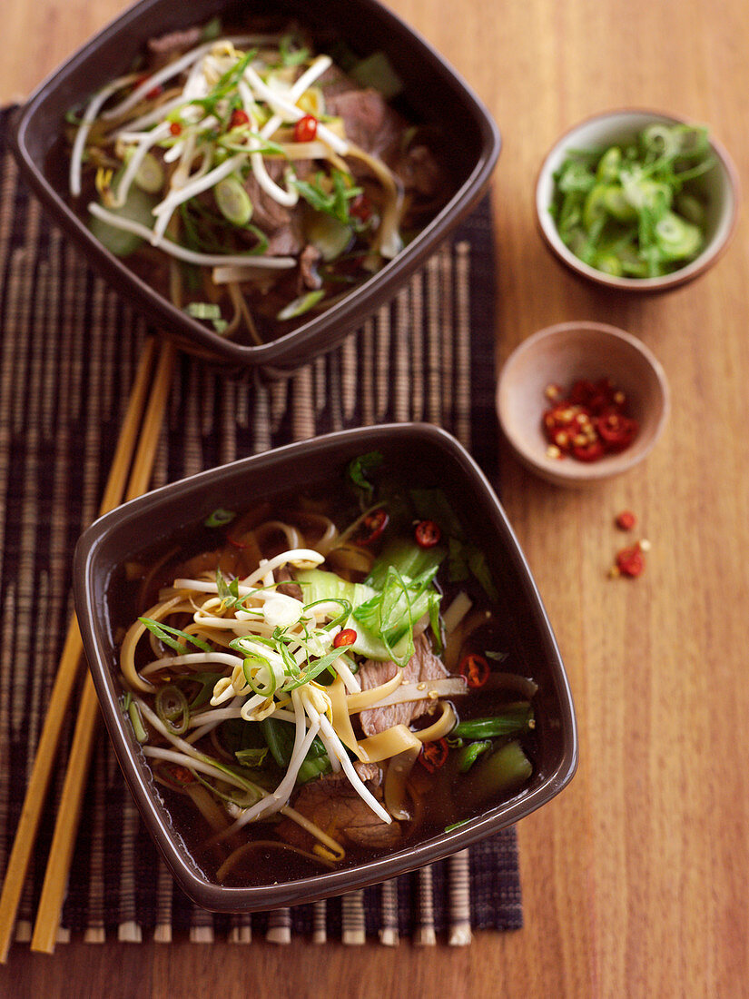 Vietnamese mint, beef and noodle soup