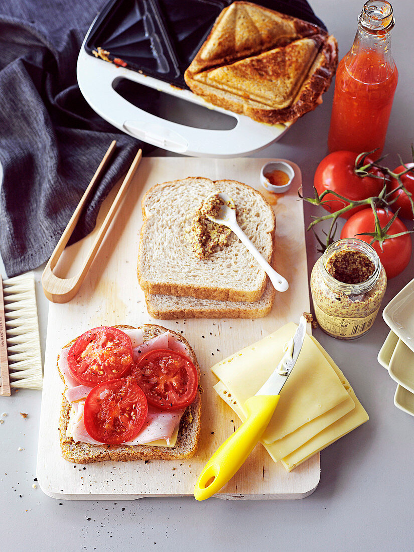 Ham and Cheese Toasties with sweet chilli and fries