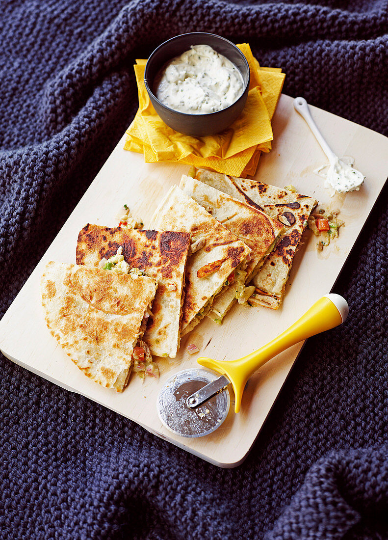 Mexican chicken tortilla with sour cream and chive dip