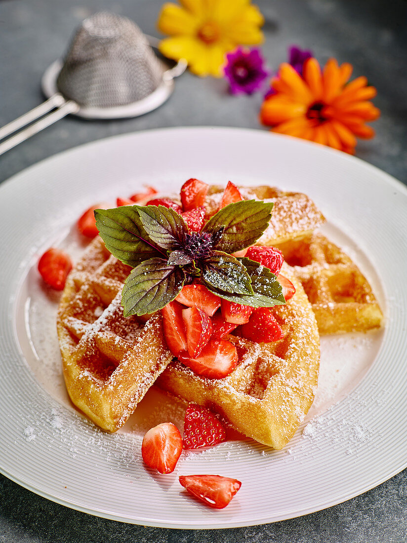 Waffles with strawberries