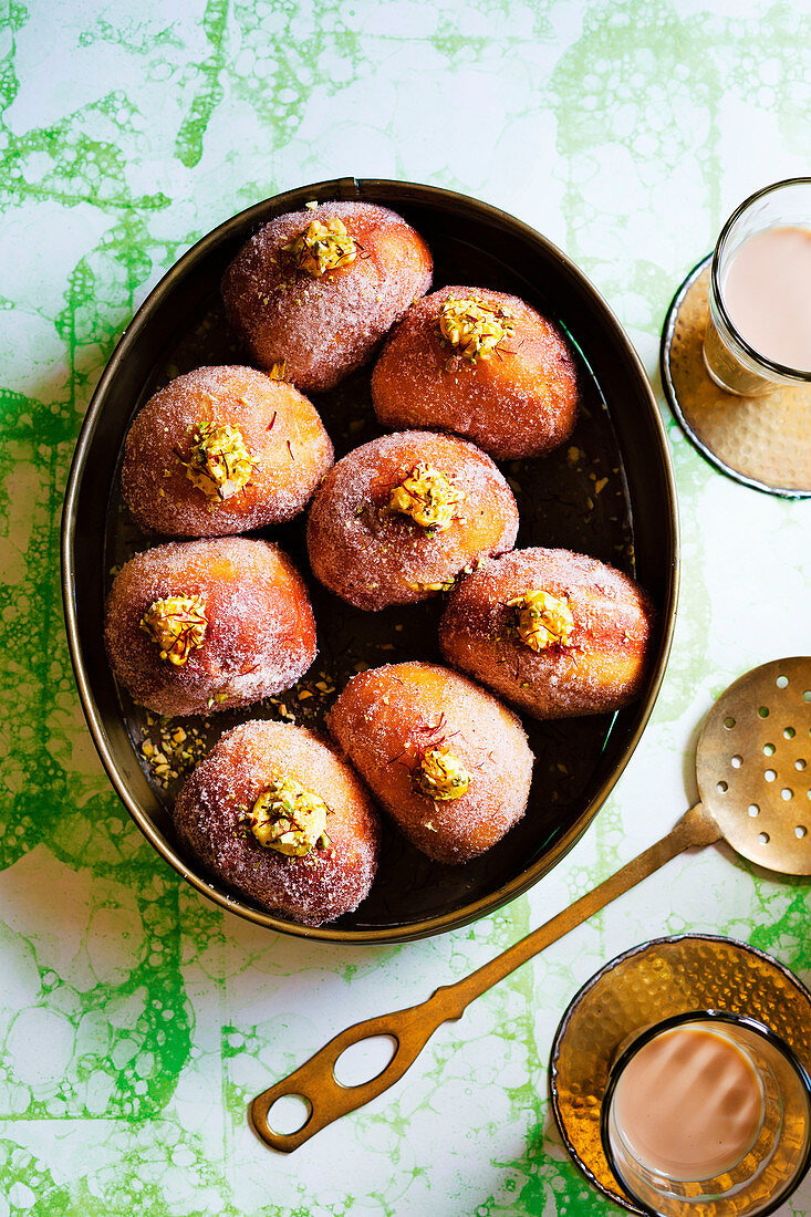 Doughnuts with pistachio nuts