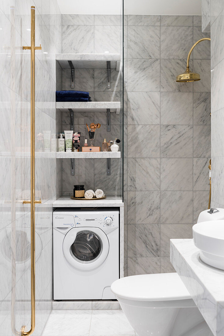 Washing machine in elegant bathroom