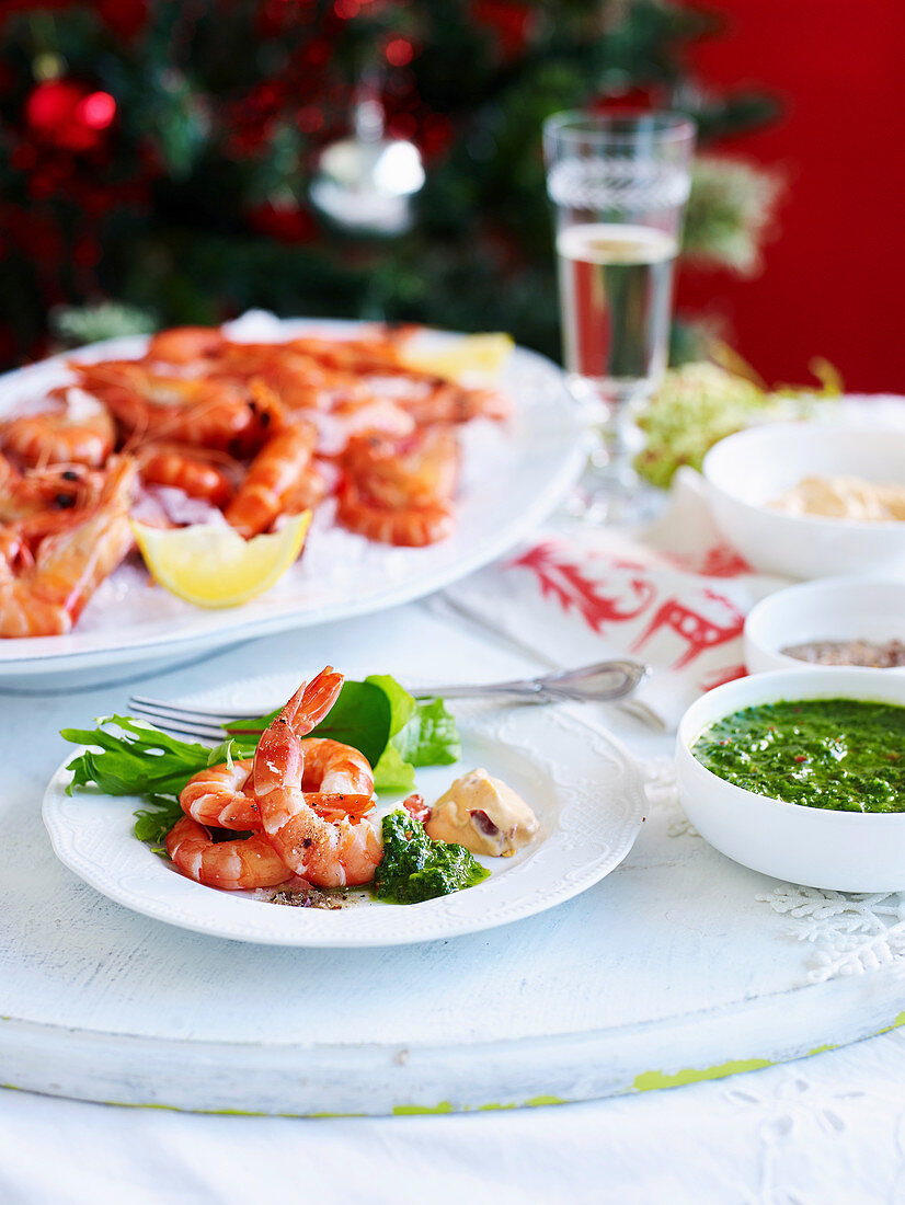 Prawns with trio of confiments