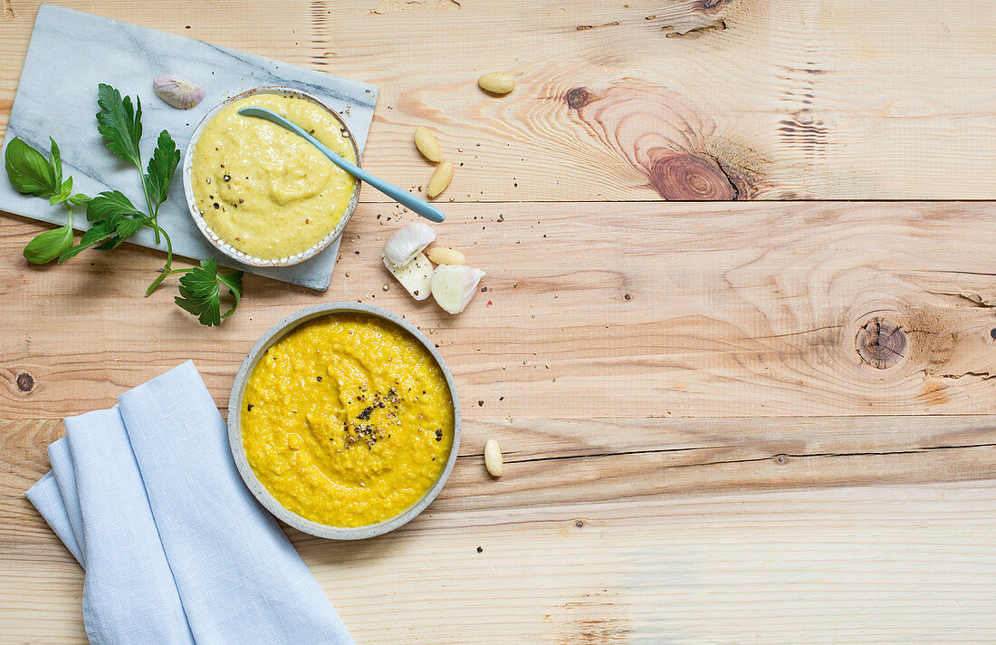 Miso cream and garlic and turmeric paste