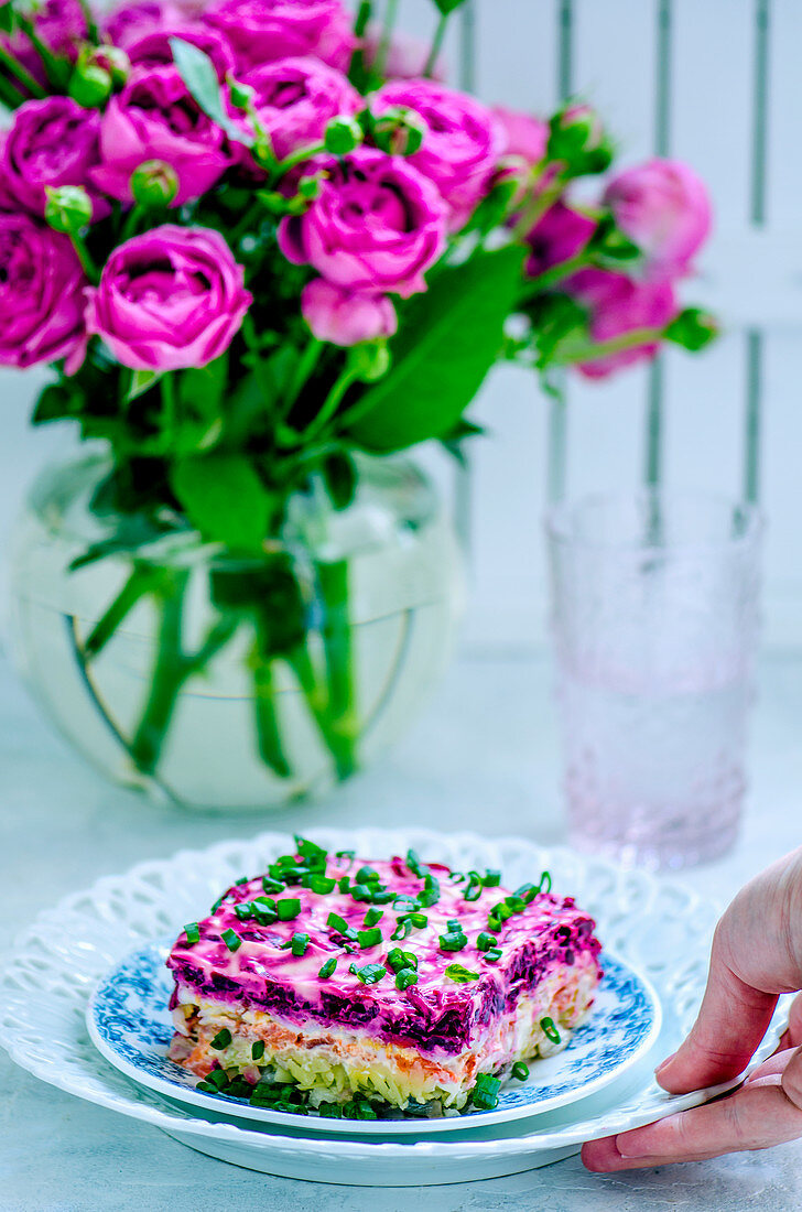 Fish pie with herring and vegetables