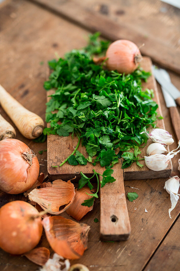 Ingredients for homemade soup concentrate