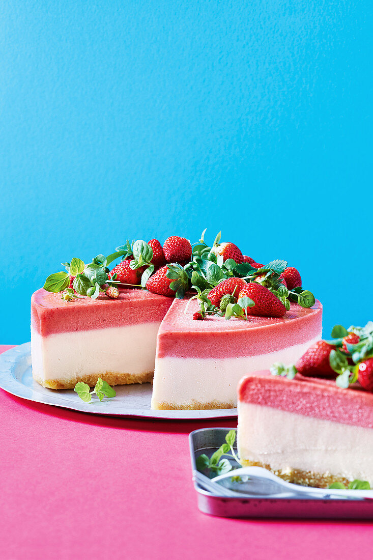 Frozen yogurt cake with strawberries