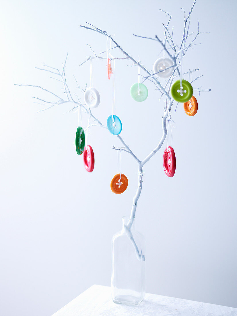 Branch decorated with colored buttons