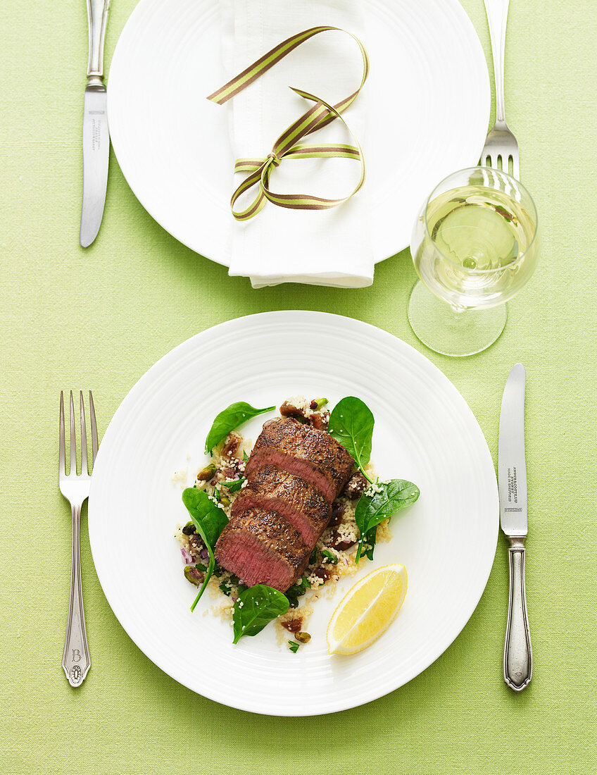 Char-Grilled Lamb with Pistachio and Fig Couscous