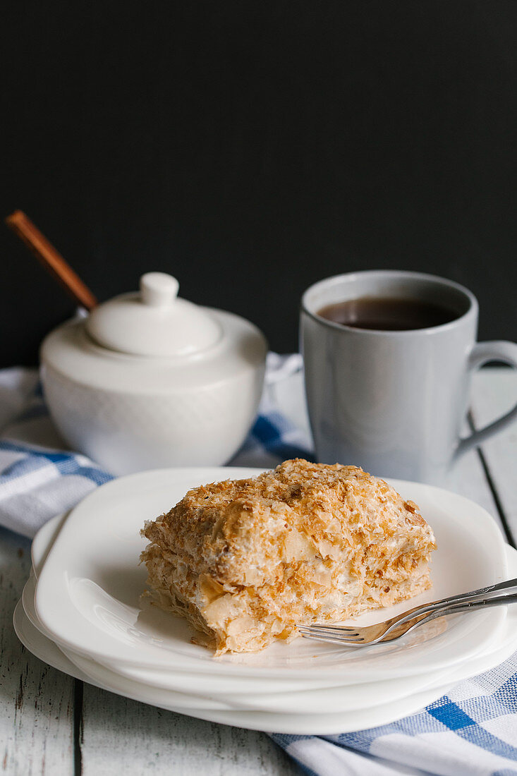 Mille-feuille cake and cup of espresso