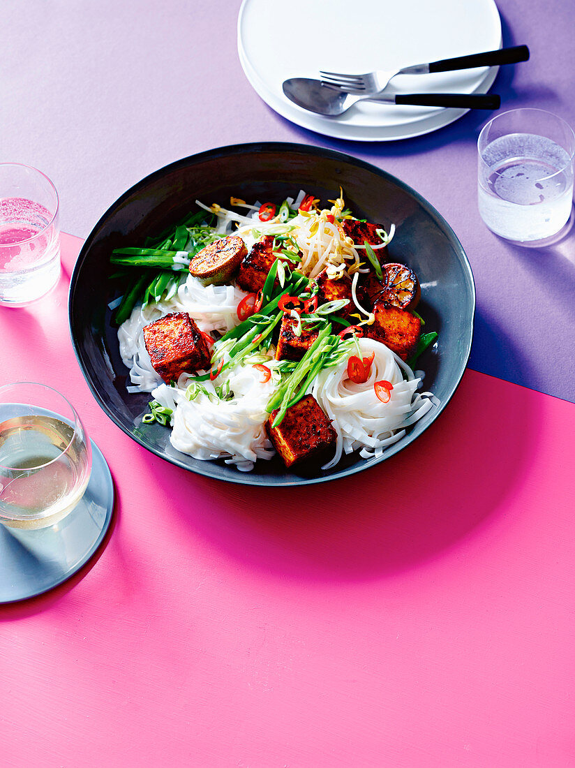 Sticky tofu noodles with coconut and lime