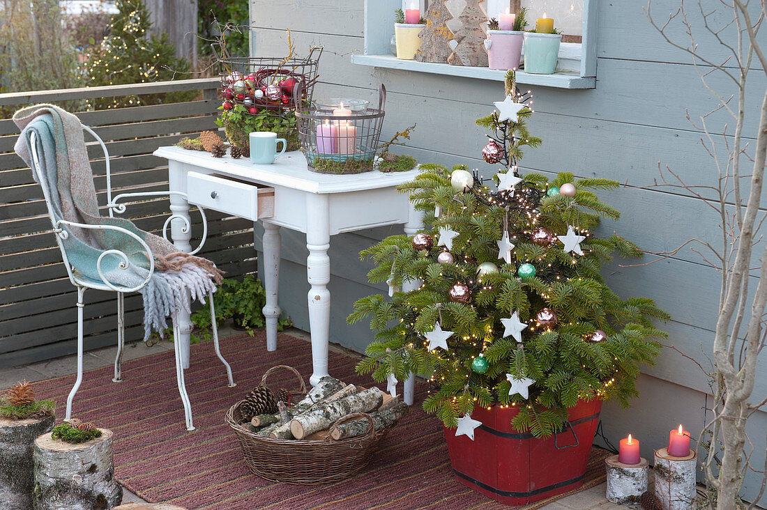 Nordmann fir with stars and balls as a Christmas tree