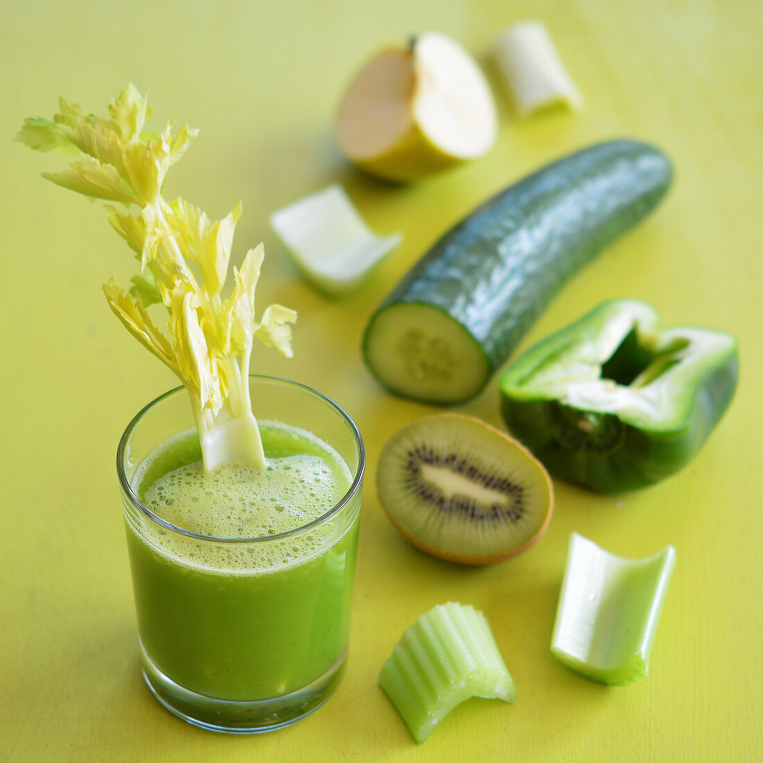 Freshly squeezed green juice from fruit and vegetables