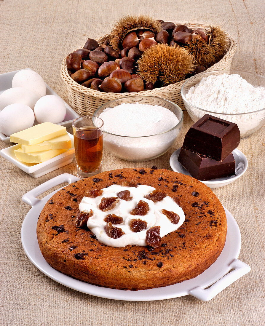 Chestnut cake with ingredients