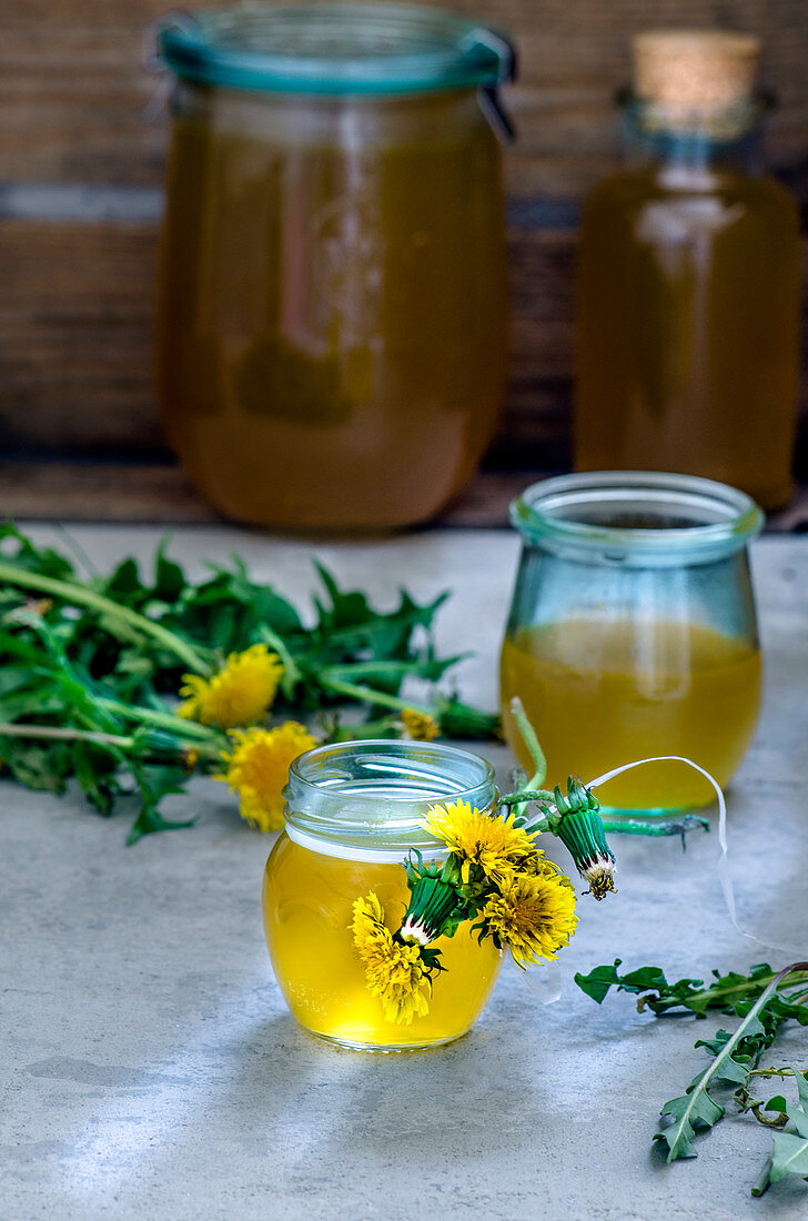 A jar of dandelion honey