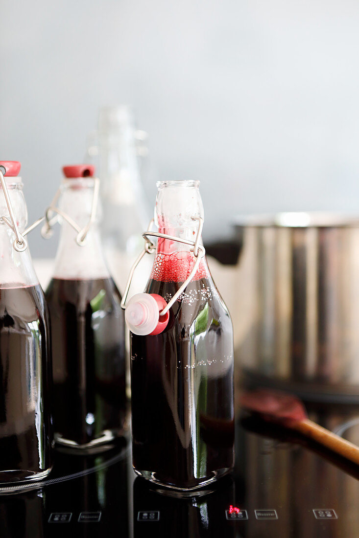 Elderberry juice in bottles