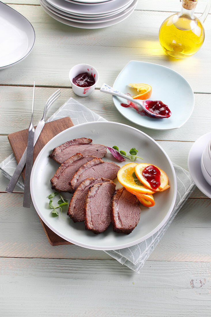 Duck breast with orange and cranberries