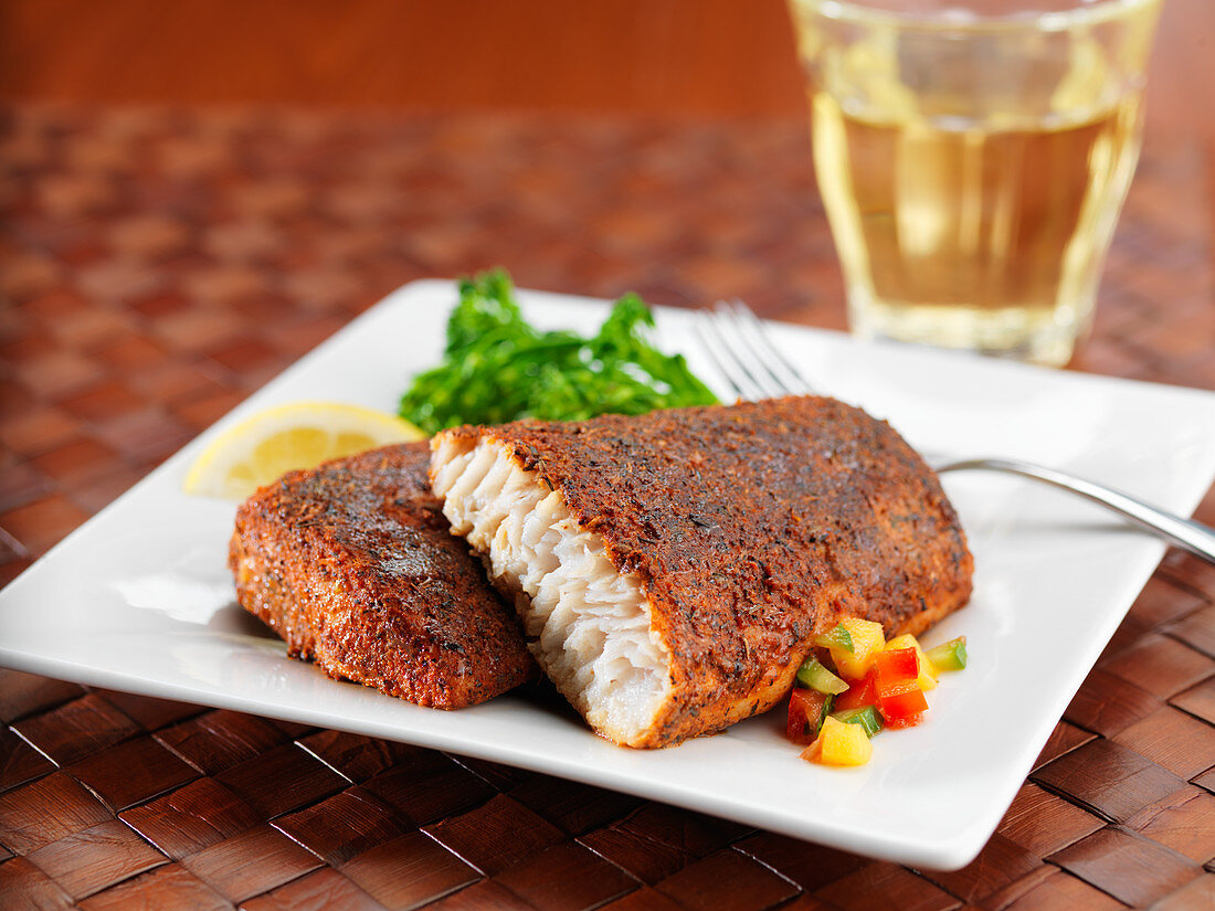 Blackened mahi (gold mackerel) with salsa