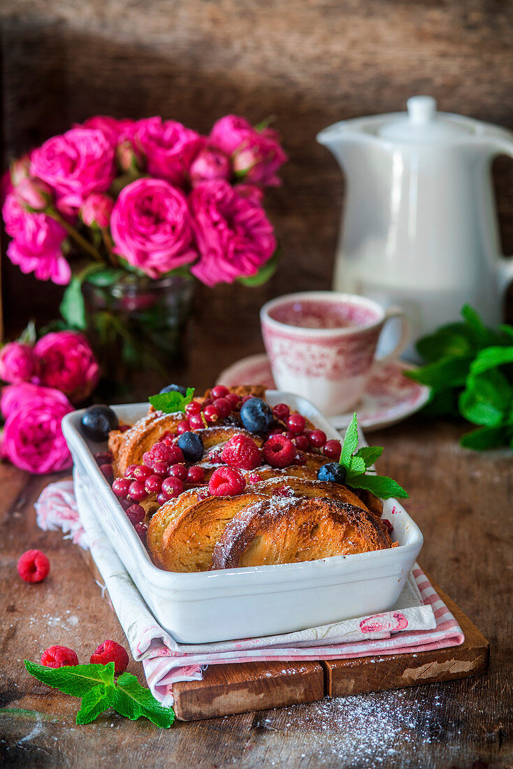 Bread pudding with berries