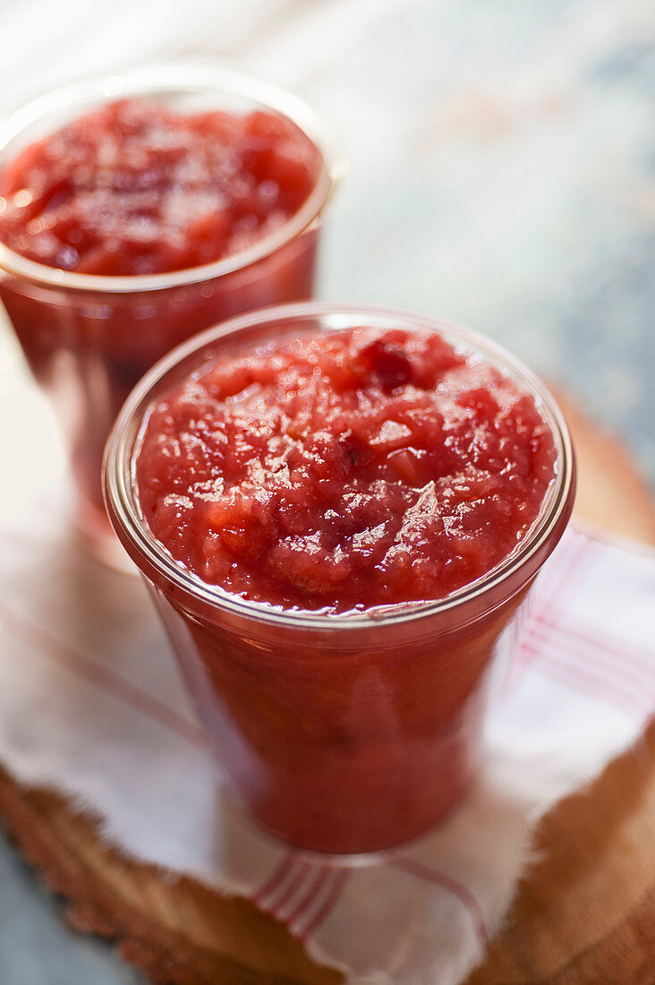 Apple and cranberry sauce in glasses