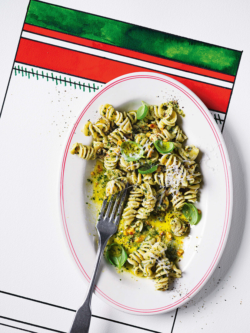 Walnut, oregano and pecorino pesto fusilli