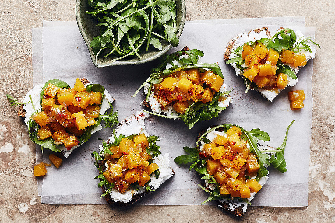 Pumpkin crostini with rocket