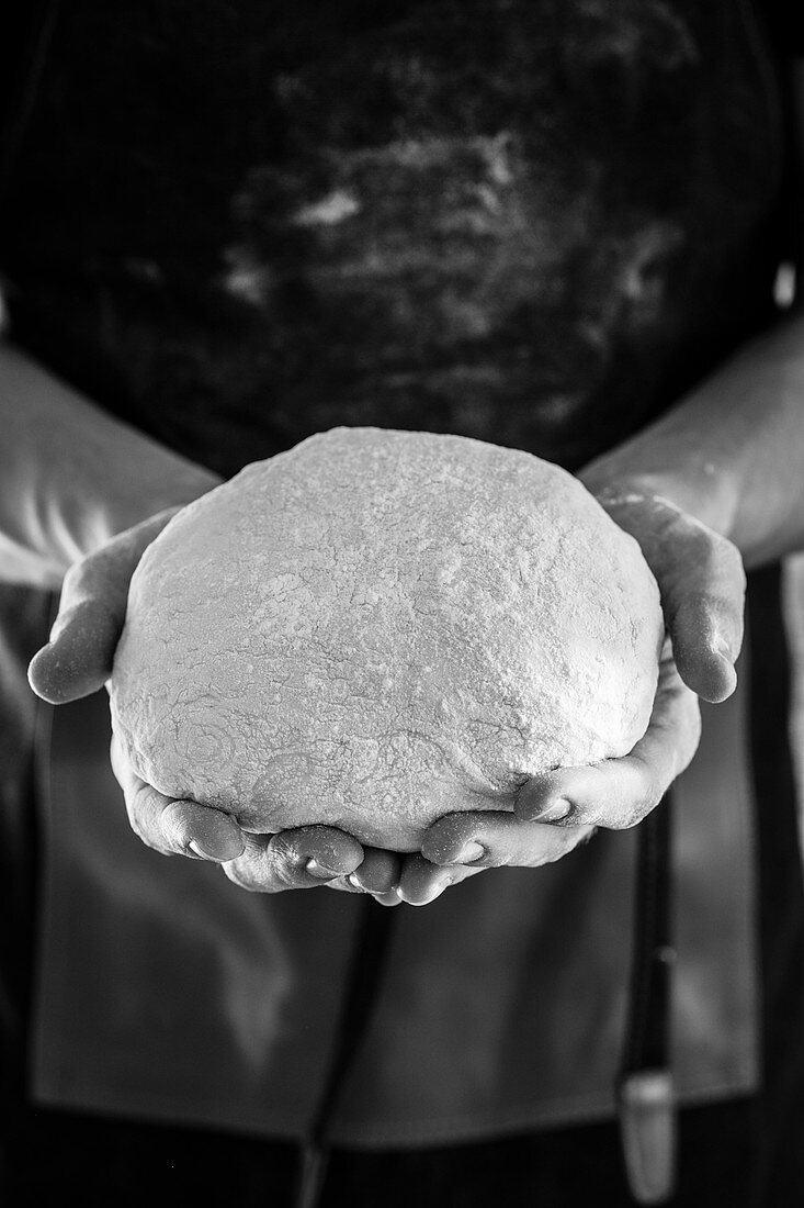 Hands holding a ball of dough