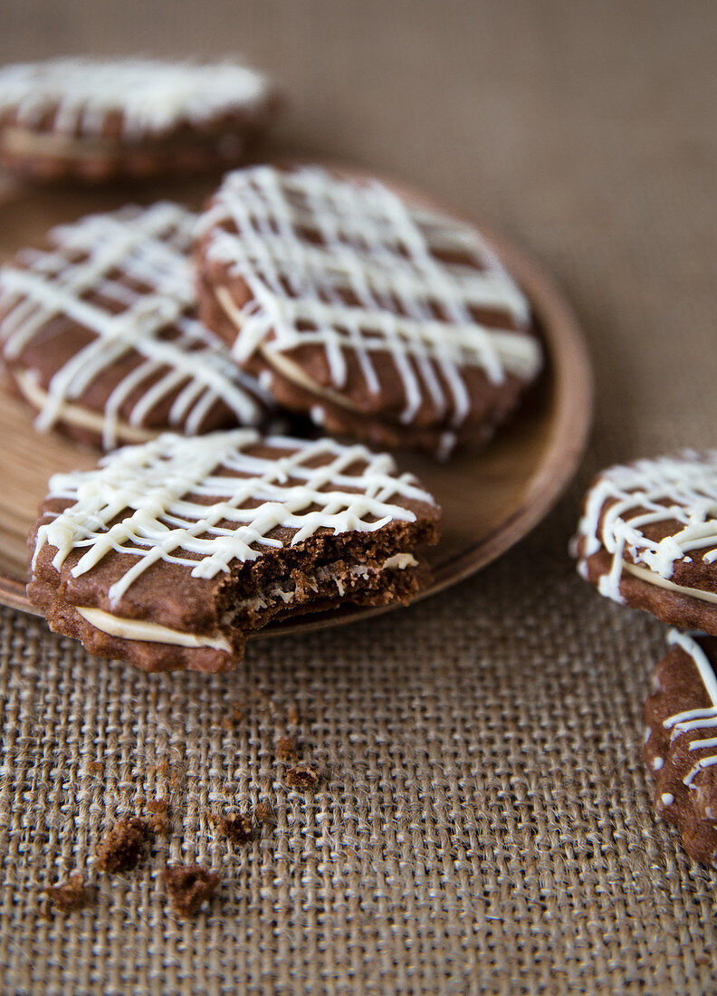 Cream-filled chocolate biscuits