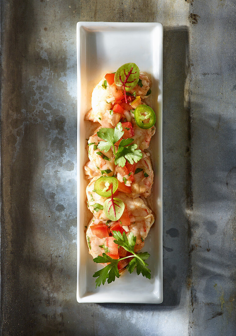 Ceviche with tomatoes and herbs