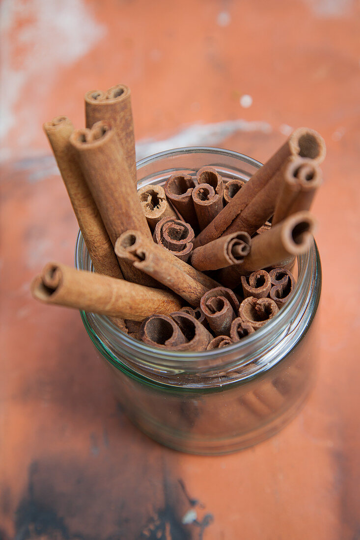 Cinnamon sticks in a glass jar