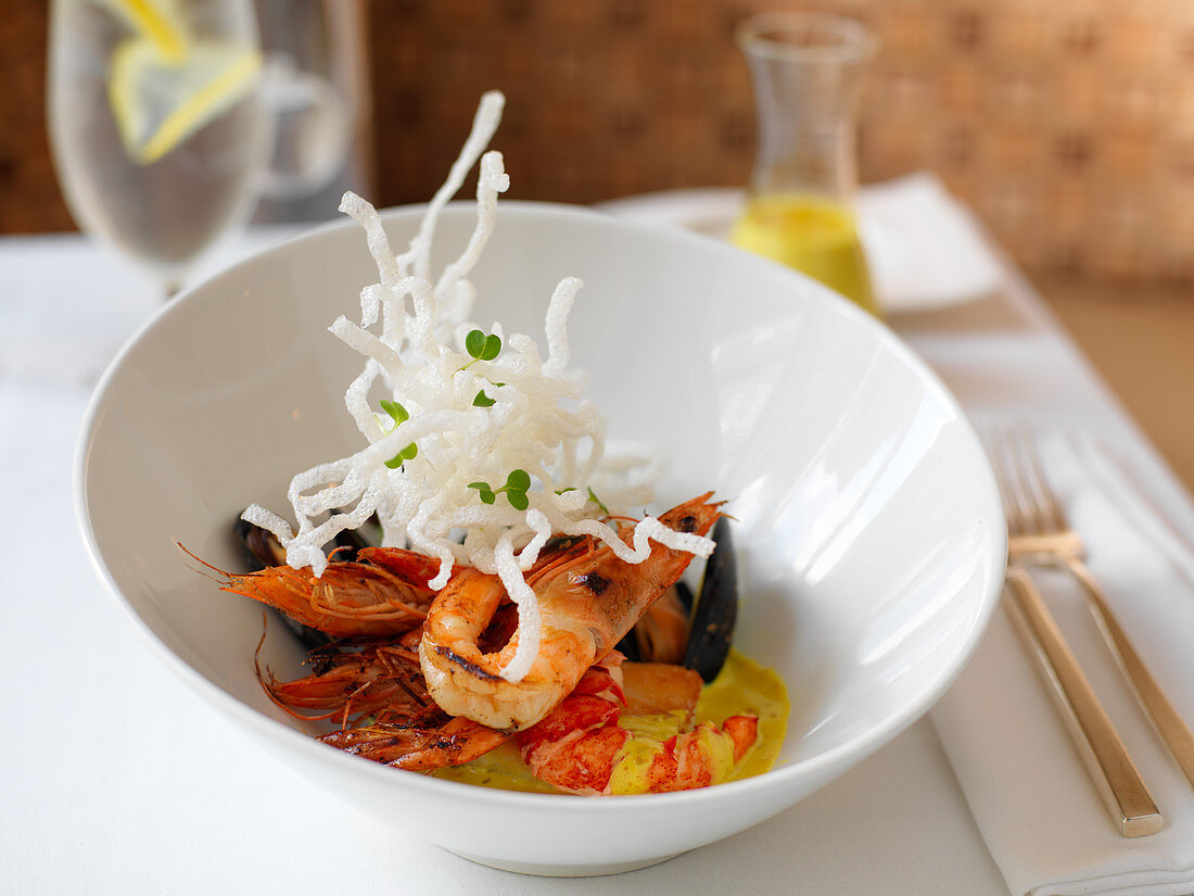 Masala shrimp with fried rice vermicelli