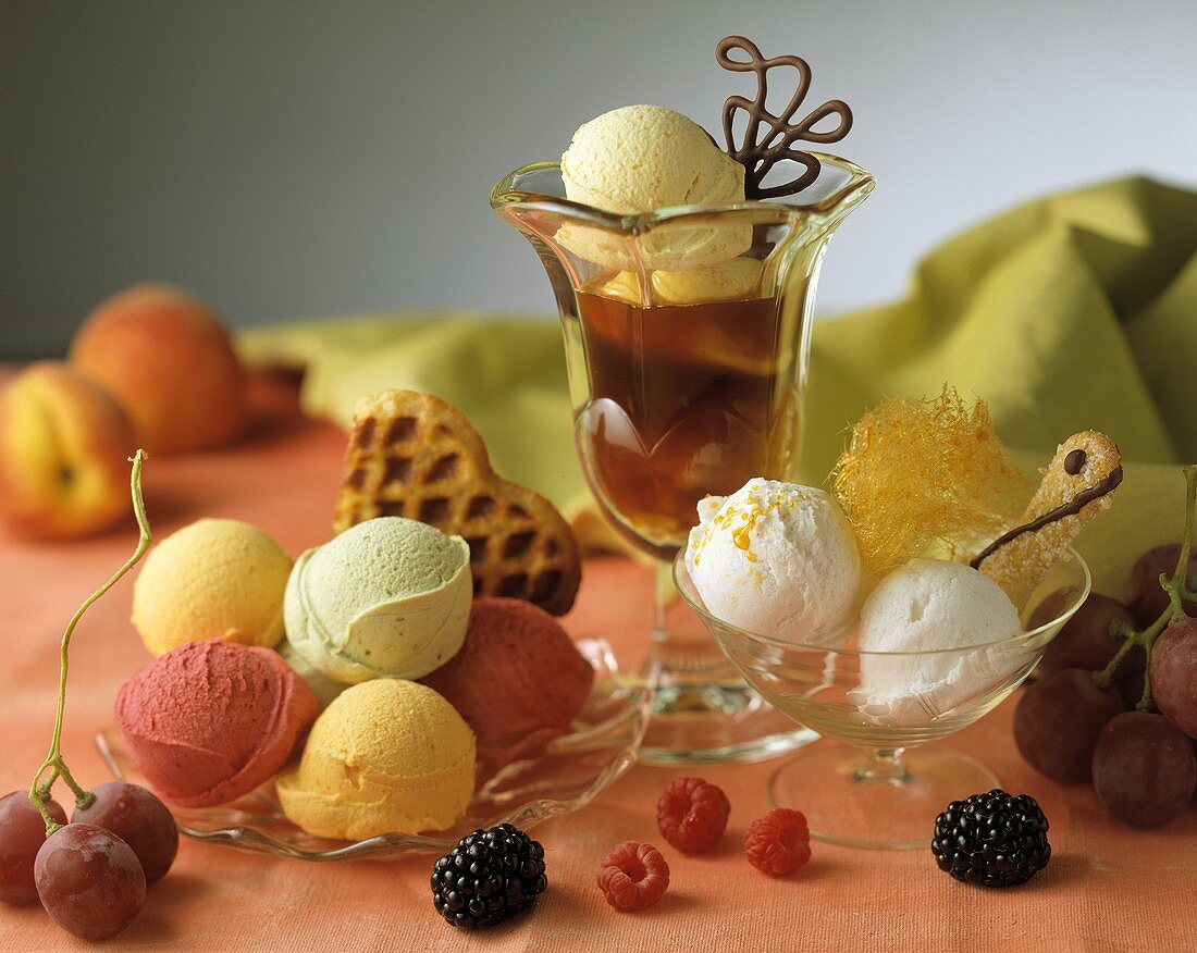 Three Assorted Desserts with Ice Cream Scoops