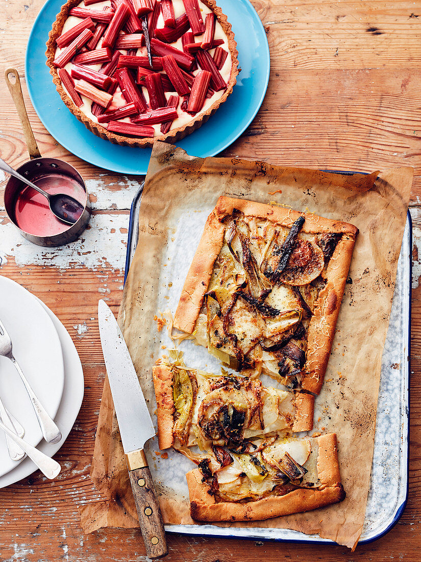 Gluten-free potato and leek galette with creme fraiche