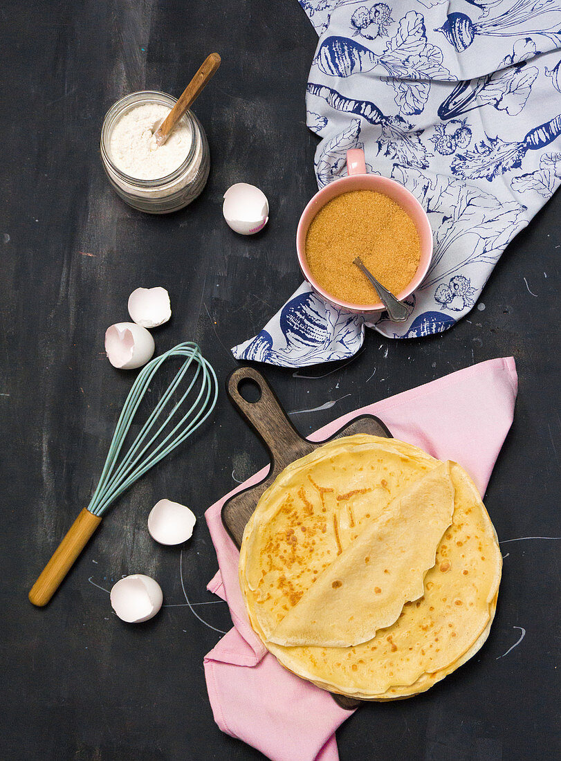 Classic crepes with ingredients