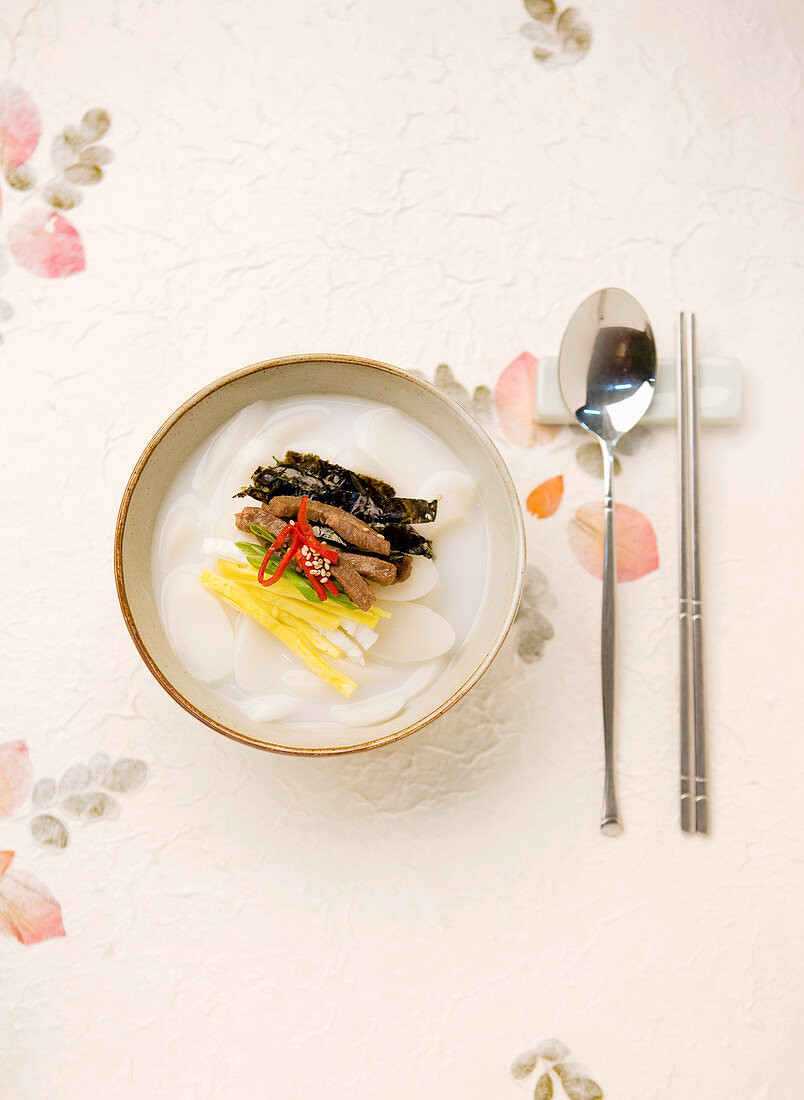 Tteokguk (Rice-cake soup, Korean Food)