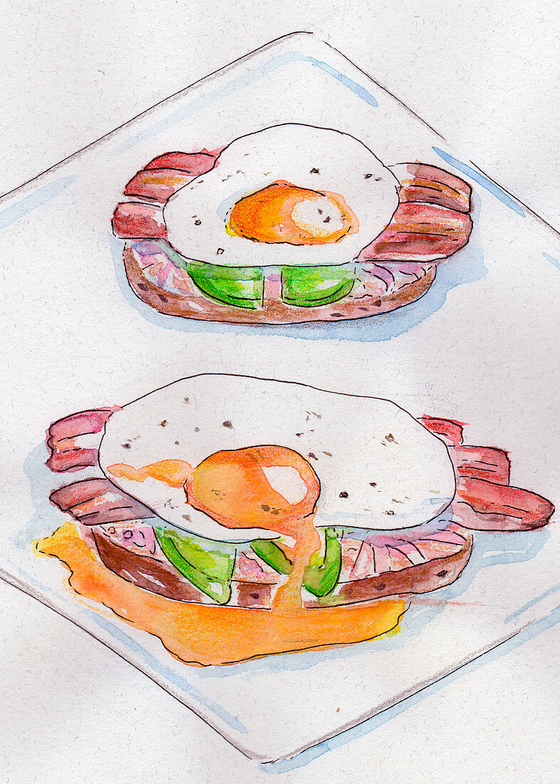 Sandwiches with bacon and fried eggs (illustration)