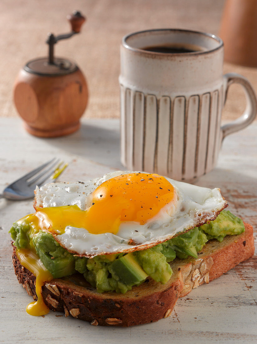 Toast with a fried egg and avocado