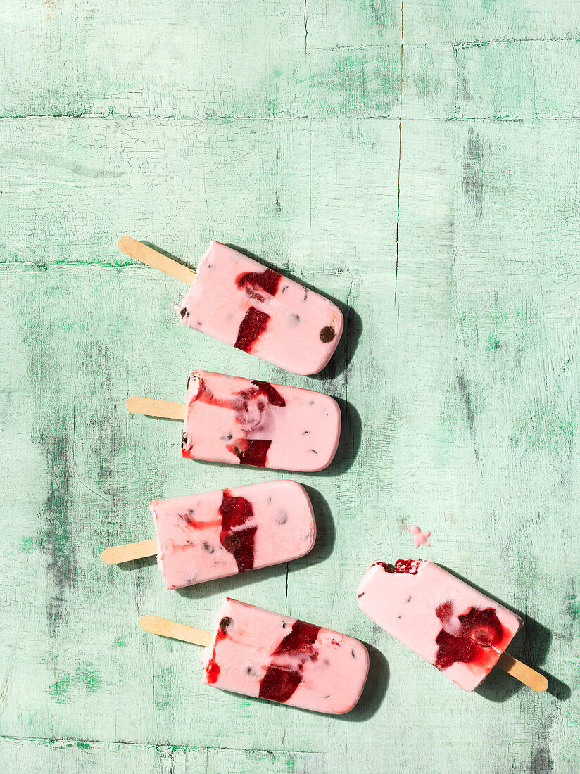 Chocolate, cherry and coconut popsicles