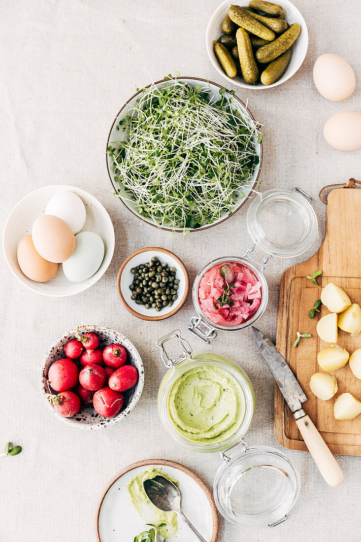 Ingredients for deviled egg potato salad
