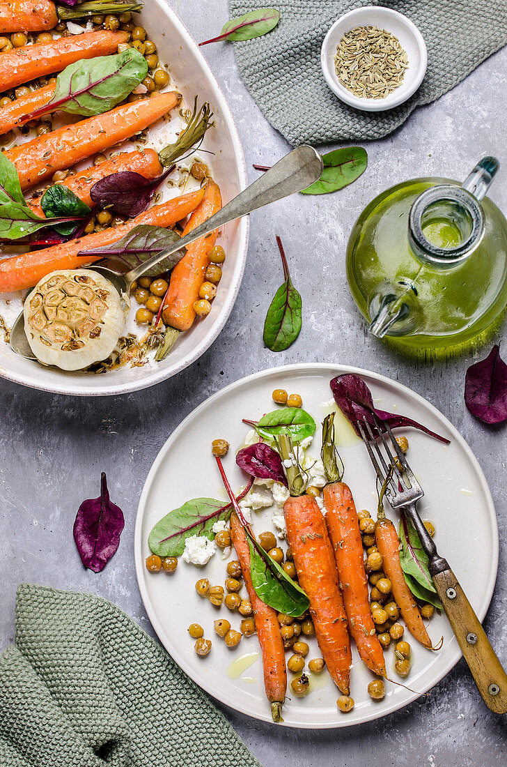 Roasted Carrots with crispy chickpeas and feta