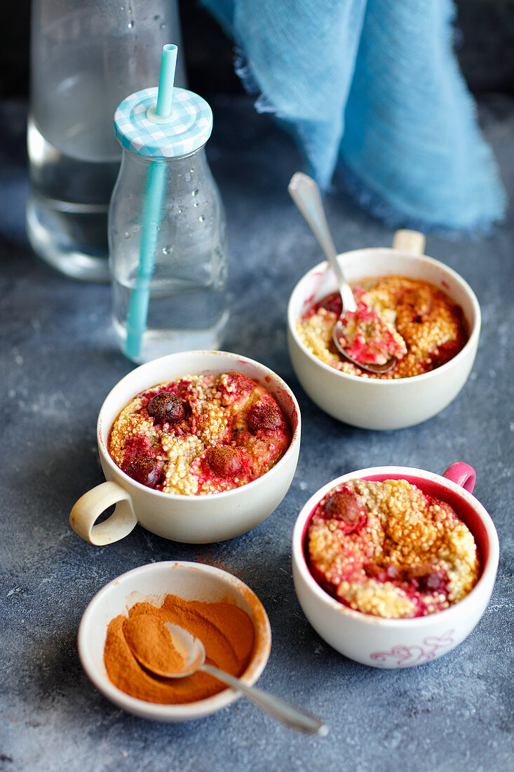 Puff millet pudding with cherries