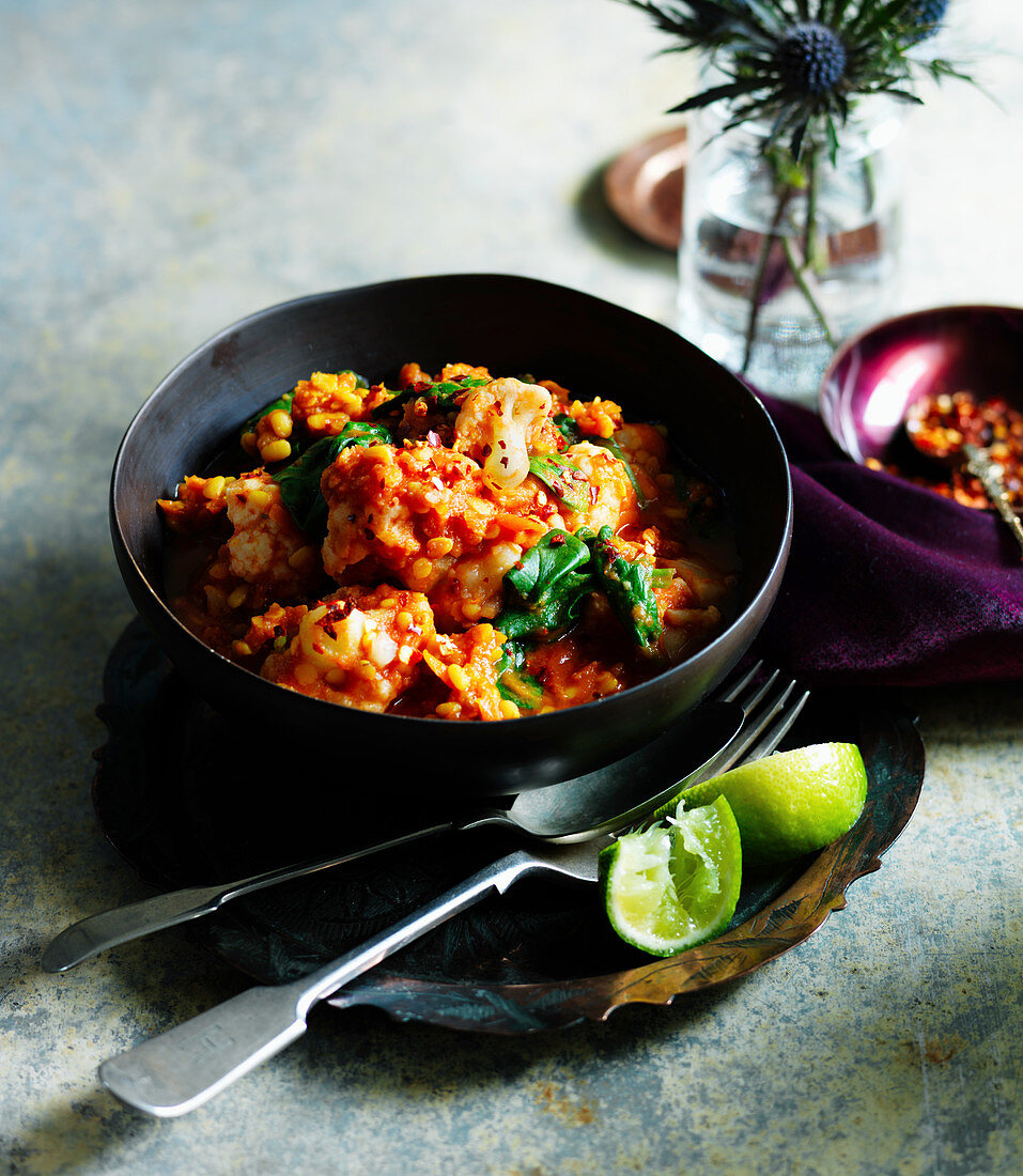 Dhansak with cauliflower and beans (India)